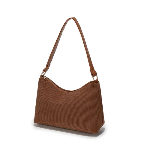 Bolso de Axila de Pana Vintage para Mujer Bolso Hobo de Color Sólido Con Cremallera Bolso de Hombro Suave Casual Regalo