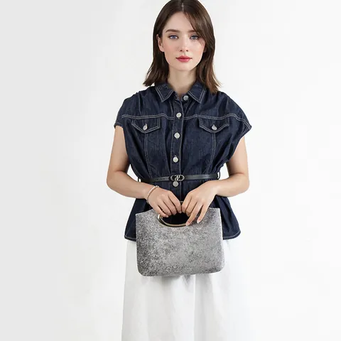 Damen Mode Minimalistisch Handtasche Metall Oval Griff Abend Clutch Beutel Polyester Filz Webstruktur Party Tragetasche