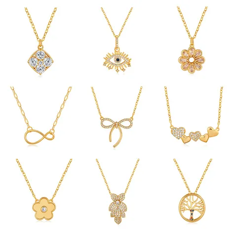 Elegant Gold Plated Copper Floral Heart Infinity Butterfly Pendant Necklace With Zirconia Fashion Clavicle Chain Jewelry For Women