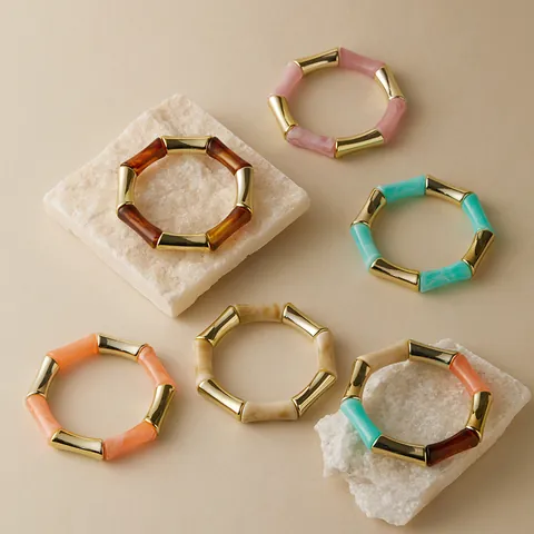 Fashion Acrylic Bamboo Joint Bracelet For Women Metallic Resin Geometric Marble Texture Trendy Minimalist Bangle Jewelry
