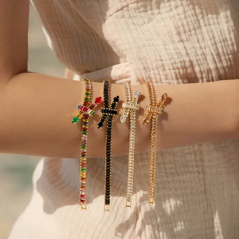 18K Gold Plated Zirconia Tennis Bracelet For Women Bohemian Luxury Crystal Evil Eye Snake Cross Geometric Link Bracelet