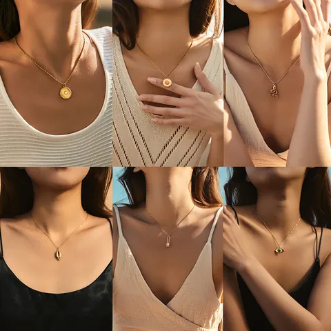 Vintage Stainless Steel Sunburst Evil Eye Pendant Necklace For Women Gold Plated Bohemian Shell Snake Love Heart Clavicle Chain Jewelry