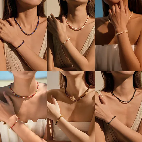 Bohemian Natural Stone Beaded Necklace For Women Vintage Tiger's Eye Turquoise Heart Pendant Gold Plated Copper Jewelry Accessory