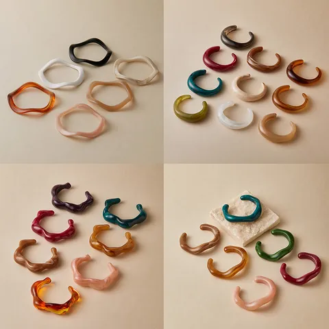 Irregular Wave Acrylic Resin Bangle Bracelet For Women Minimalism Modern Marble Texture Multi Color Fashion Jewelry