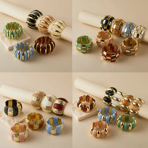 Vintage Wide Acrylic Resin Alloy Splicing Bangle Bracelet Chunky Geometric Marble Texture Candy Color Fashion Jewelry For Women