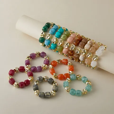 Handmade Vintage Acrylic Beaded Jewelry Set For Women Marble Texture Cube Beads Alloy Necklace And Bracelet Set Fashion Jewelry