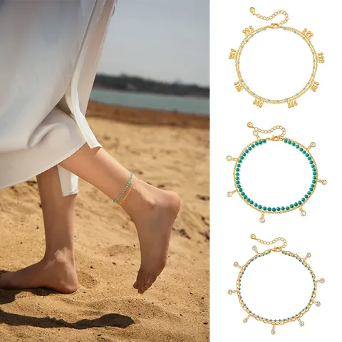 Cavigliera a Doppio Strato in Perline di Turchese Boho per Donna Gioielli da Piede in Rame Placcato Oro con Ciondoli a Conchiglia Stella Cuore Strass Regalo per Spiaggia Vacanza