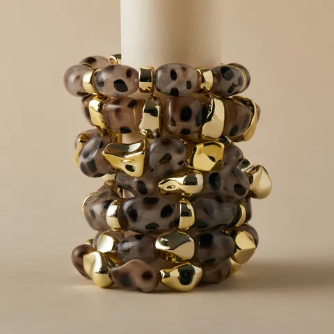 Bracelet Perlé en Acrylique Imprimé Léopard Femmes Vintage Alliage d'Or Géométrique Élastique Boho Bijoux Mode
