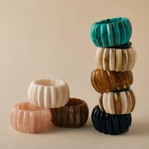 Vintage Wide Resin Elastic Bracelet For Women Exaggerated Marbled Geometric Spliced Ribbed Acrylic Bangle Fashion Jewelry