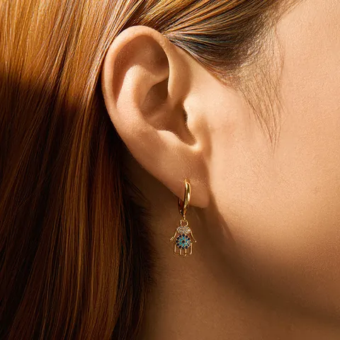 18K Vergoldet Messing Creolen Mit Zirkonia Böser Blick Hand Der Fatima Blume Anhänger Für Damen Trendige Hängeohrringe Schmuck