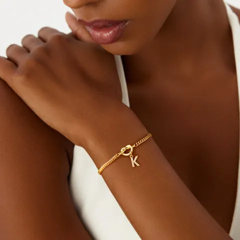 Fashion Gold Plated Copper Zirconia Inlaid English Initial Letter Knot Bracelet For Women Elegant Jewelry Accessory Gift