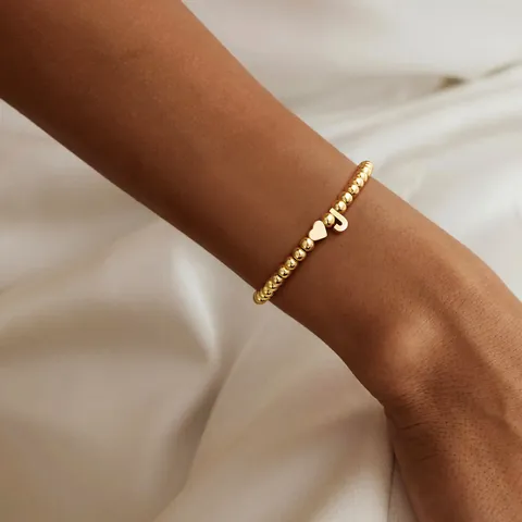 Stainless Steel Heart Initial Letter Beaded Bracelet For Women Gold Color Personalized Jewelry Elegant Daily Decor Gift