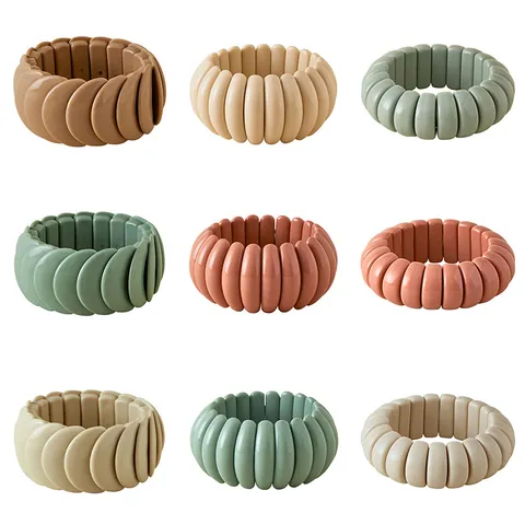 Fashion Acrylic Chunky Elastic Bracelet For Women Minimalist Morandi Color Segmented Resin Bangle Bohemian Geometric Handmade Stretch Wristband Jewelry