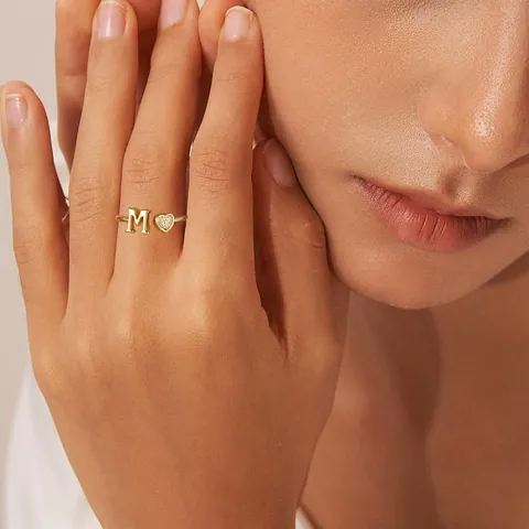 Women Personalized 26 Initial Letter Heart Open Ring Copper Gold Plated Zircon Inlaid Adjustable Finger Jewelry Gift For Daily Wear