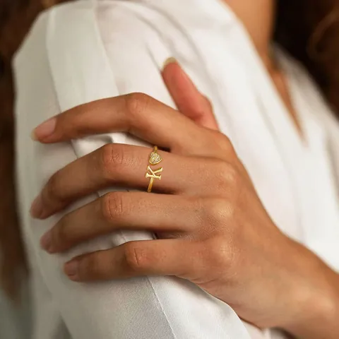 Women Personalized 26 Initial Letter Heart Open Ring Copper Gold Plated Zircon Inlaid Adjustable Finger Jewelry Gift For Daily Wear