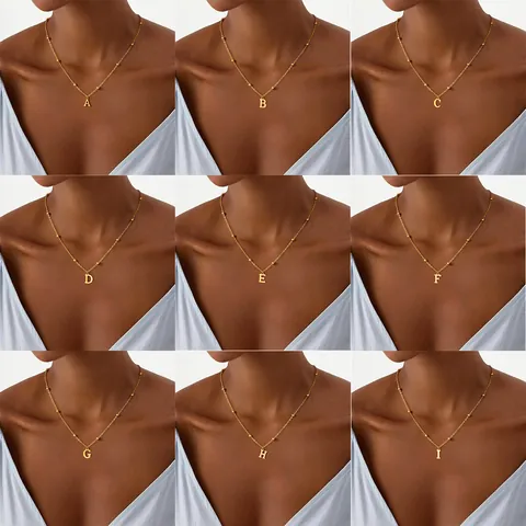 Minimalist Stainless Steel Gold Plated Initial Letter Pendant Necklace With Bead Satellite Chain For Women Jewelry Gift