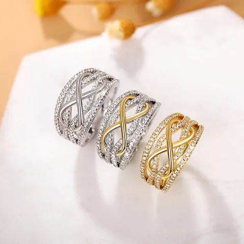 Infinity Symbol Hollow Multi Layer Ring Intertwined Copper Design With Sparkling Cubic Zirconia Fashion Jewelry Gift For Women