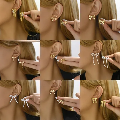 Bow Knot Stud Earrings Copper With Stainless Steel Earring Post Pearl Accent Sweet Trendy Jewelry For Women
