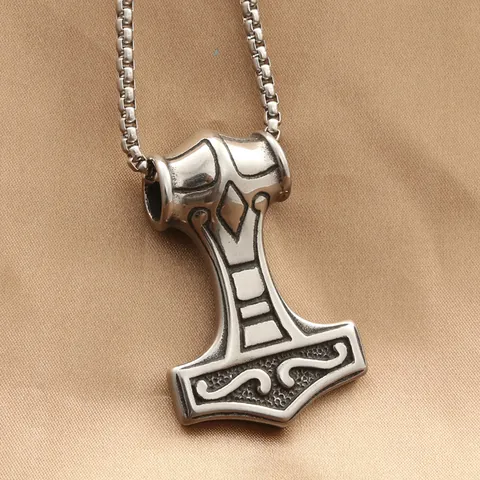 Vintage Viking Thor's Hammer Mjölnir Pendant Necklace For Men Stainless Steel Nordic Rune Engraved Punk Rock Gothic Jewelry