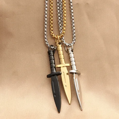 Collar Con Colgante De Daga De Acero Inoxidable Punk Para Hombre Joyería De Cadena De Caja Con Dije De Espada Gótica Vintage Oro Plata Negro