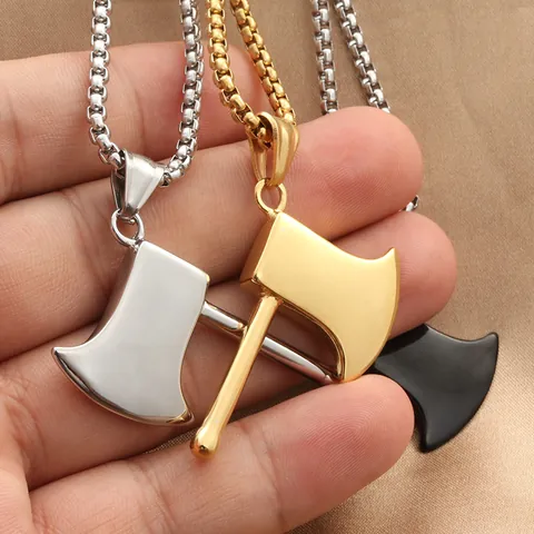 Collier Pendentif Hache en Acier Inoxydable Punk pour Hommes Style Rétro en Acier Titane Chaîne Maille Miroir Bijou Cadeau