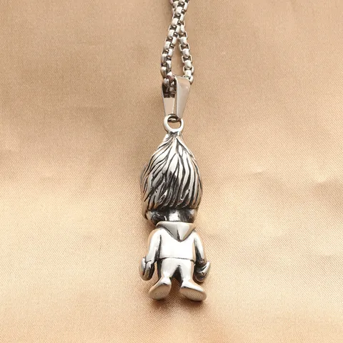 Retro Titanium Steel Hexagram Cartoon Demon Pendant Necklace For Men Punk Gothic Hip Hop Jewelry Silver Demon Skeleton Necklace