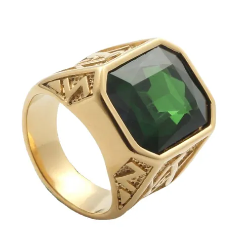 Vintage Stainless Steel Freemasonry Signet Ring For Men With Red Blue Green Black Gemstone Punk Retro Finger Jewelry