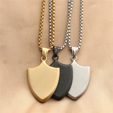 Titanium Steel Shield Pendant Necklace Vintage Punk Brushed Matte Stainless Steel Jewelry For Men Women Gift