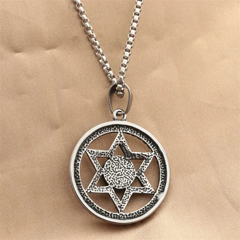 Retro Stainless Steel Hexagram Star Of David Pendant Necklace For Men Vintage Punk Jewelry With Black Round Gemstone