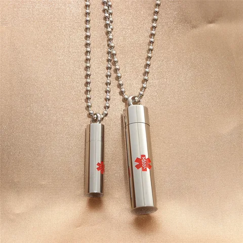 Stainless Steel Medical Alert Star of Life Cylinder Pendant Necklace Urn Pill Box Keepsake For Men Women Jewelry