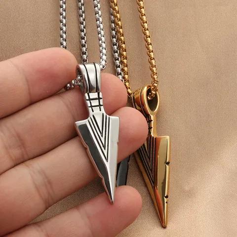 Vintage Edelstahl Pfeilspitze Anhänger Halskette Für Herren Punk Speerspitze Venezianerkette Gold Silber Schwarz Gothic Schmuck Geschenk