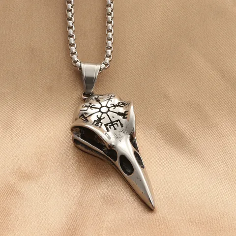 Vintage Titanium Steel Viking Bird Skull Pendant Necklace For Men Gothic Punk Crow Raven Skull Jewelry With Box Chain