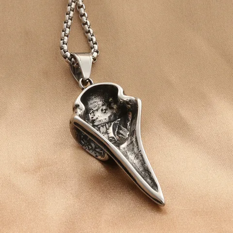 Vintage Titanium Steel Viking Bird Skull Pendant Necklace For Men Gothic Punk Crow Raven Skull Jewelry With Box Chain