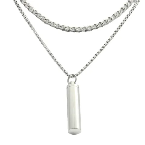 Vintage Stainless Steel Cylindrical Perfume Bottle Pendant Necklace For Men Punk Minimalist Memorial Cremation Urn Jewelry