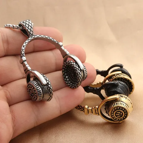 Retro Stainless Steel Headphones Pendant Necklace For Men Punk Rock Hip Hop Industrial Style Jewelry With Box Chain