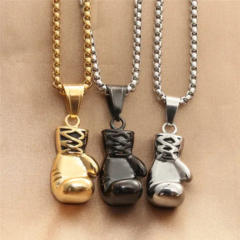 Collier Pendentif Gant de Boxe en Acier Inoxydable Vintage Pour Hommes Punk Bijoux Sportifs Polis Cadeau Pendentif Noir Or Argent