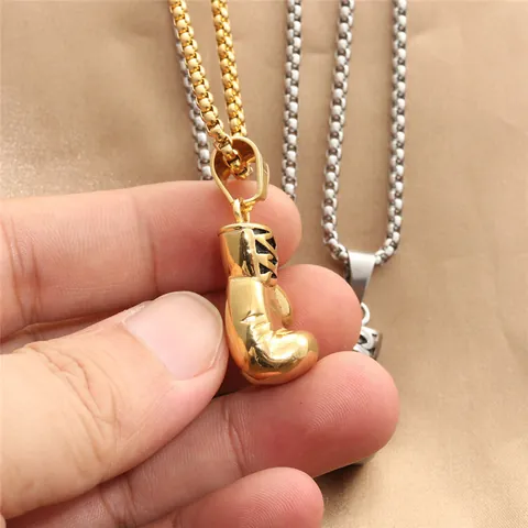 Collier Pendentif Gant de Boxe en Acier Inoxydable Vintage Pour Hommes Punk Bijoux Sportifs Polis Cadeau Pendentif Noir Or Argent