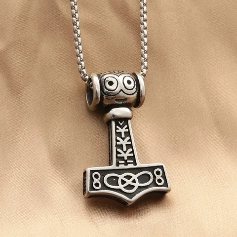 Viking Thor's Hammer Mjölnir Pendant Necklace For Men Stainless Steel Antique Silver Nordic Rune Celtic Knot Punk Jewelry Gift