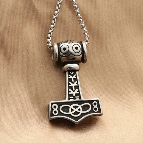 Viking Thor's Hammer Mjölnir Pendant Necklace For Men Stainless Steel Antique Silver Nordic Rune Celtic Knot Punk Jewelry Gift