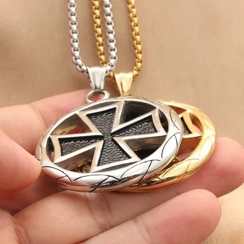 Vintage Titanium Steel Maltese Cross Pendant Necklace For Men Gothic Punk Black Enamel Iron Cross Jewelry Charm Accessory