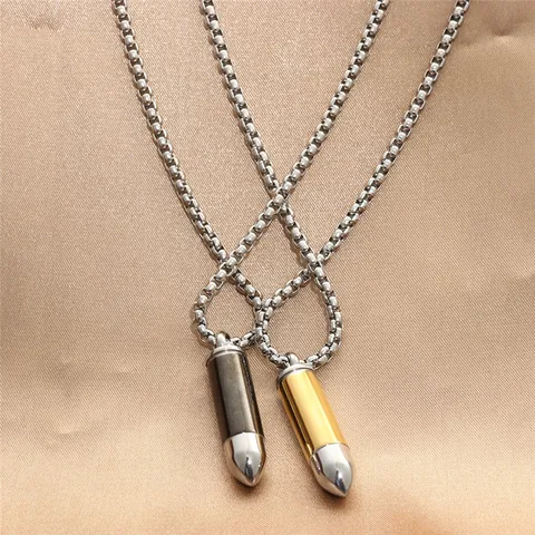 Men Stainless Steel Bullet Perfume Bottle Pendant Necklace Retro Punk Pet Paw Print Urn Cremation Memorial Jewelry Gift