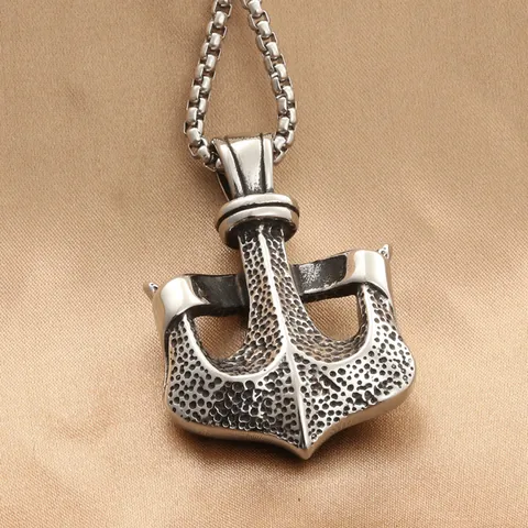 Collier Pendentif Ancre Trident en Acier Inoxydable Vintage pour Homme Texture Martelée Style Punk Rétro Bijoux Gravés CHINA