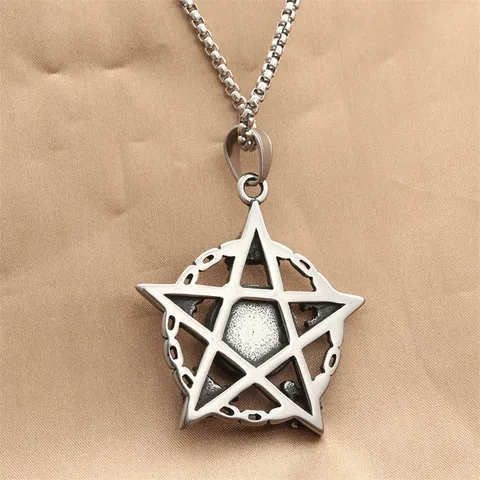 Vintage Stainless Steel Pentagram Evil Eye Pendant Necklace For Men Gothic Punk Masonic Skull Blue Eye Mystical Jewelry
