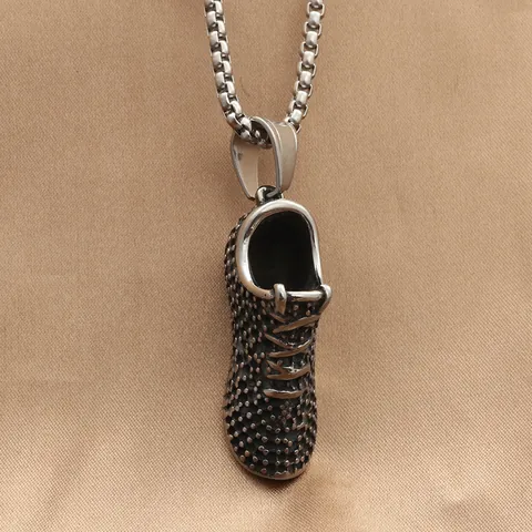 Vintage Titanium Stainless Steel Sneaker Shoe Pendant Necklace For Men Retro Punk Running Sports Charm Jewelry Gifts