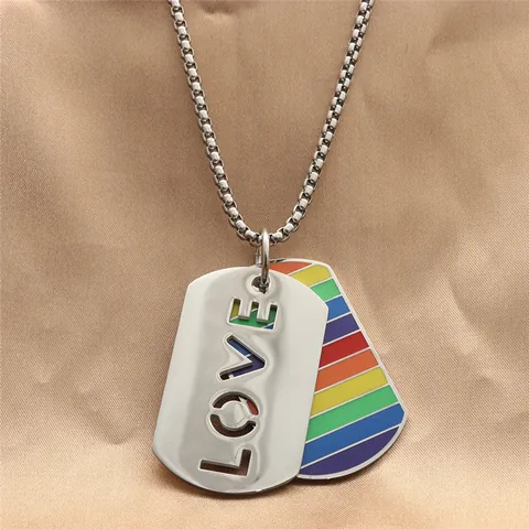 Edelstahl Mehrlagige Erkennungsmarke Halskette Regenbogen Pride LOVE Ausgeschnittener Anhänger Punk Vintage Schmuck Für Herren Damen