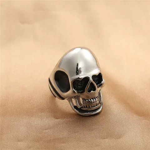 Men Vintage Punk Gothic Skull Ring Stainless Steel Polished Antiqued Silver Color Heavy Metal Biker Finger Jewelry Gift