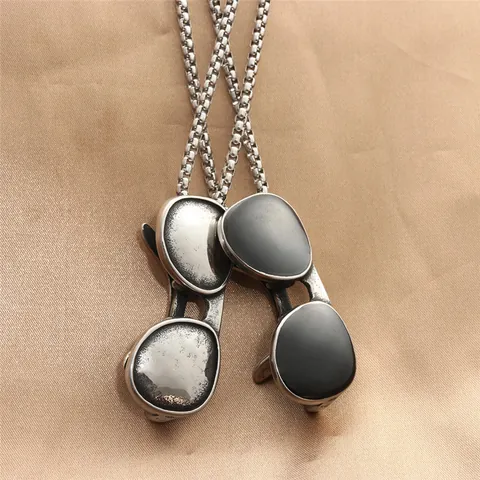 Collana Con Ciondolo Occhiali da Sole in Acciaio al Titanio Vintage Per Uomo Punk Hip Hop Gioielli in Acciaio Inossidabile Con Catena a Künstliche Perle