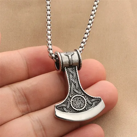 Vintage Titanium Steel Thor's Hammer Mjolnir Pendant Necklace For Men Viking Slavic Kolovrat Symbol Punk Retro Silver Jewelry