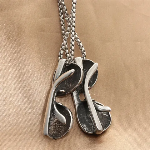 Collana Con Ciondolo Occhiali da Sole in Acciaio al Titanio Vintage Per Uomo Punk Hip Hop Gioielli in Acciaio Inossidabile Con Catena a Künstliche Perle