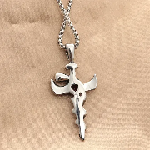 Gothic Stainless Steel Sword Pendant Necklace With Red Heart Gem Wings Snake Wrap Retro Punk Jewelry For Men